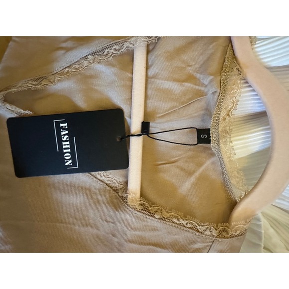 Fashion Womens Tan Bohemian Lace Crochet Sleeve Drawstring Maxi Dress Size S - Picture 7 of 7